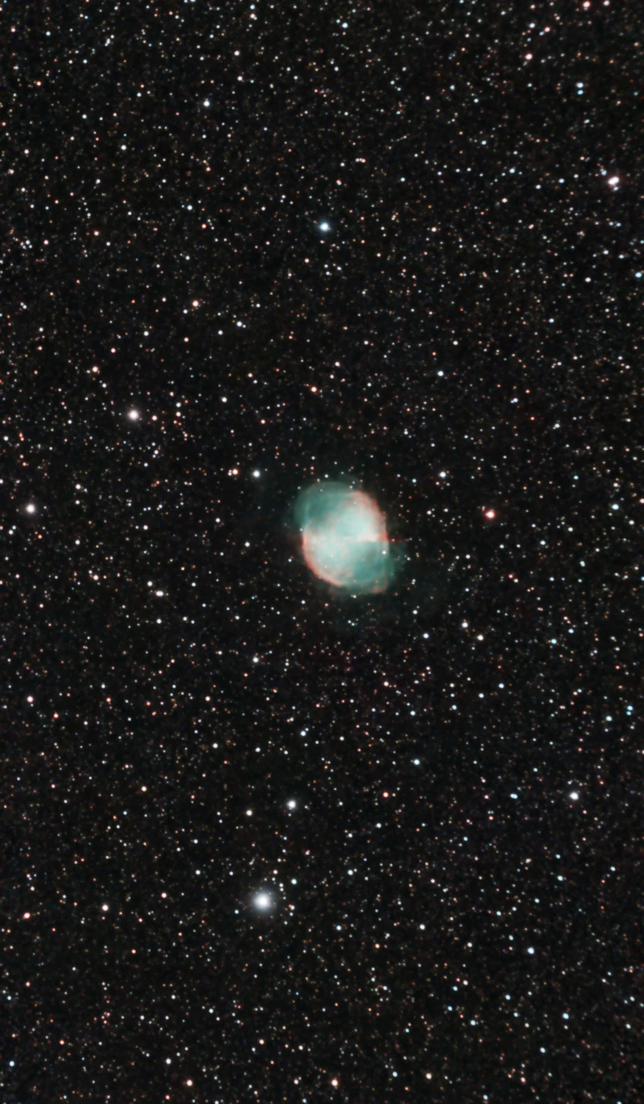 M27 Dumbbell Nebula — raw capture vs. finished